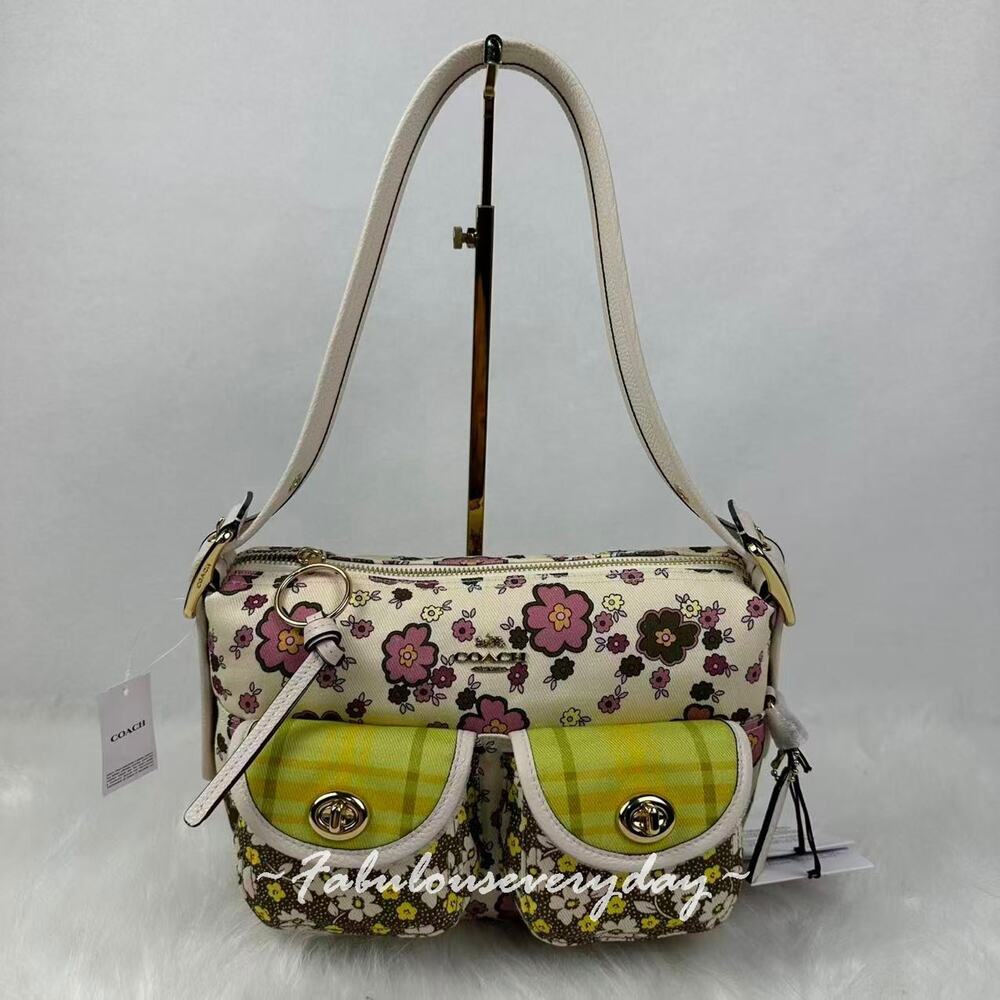 Coach Cargo Shoulder Bag With Floral Print In Canvas/Gold/Chalk/Daisy CDW55 NWT